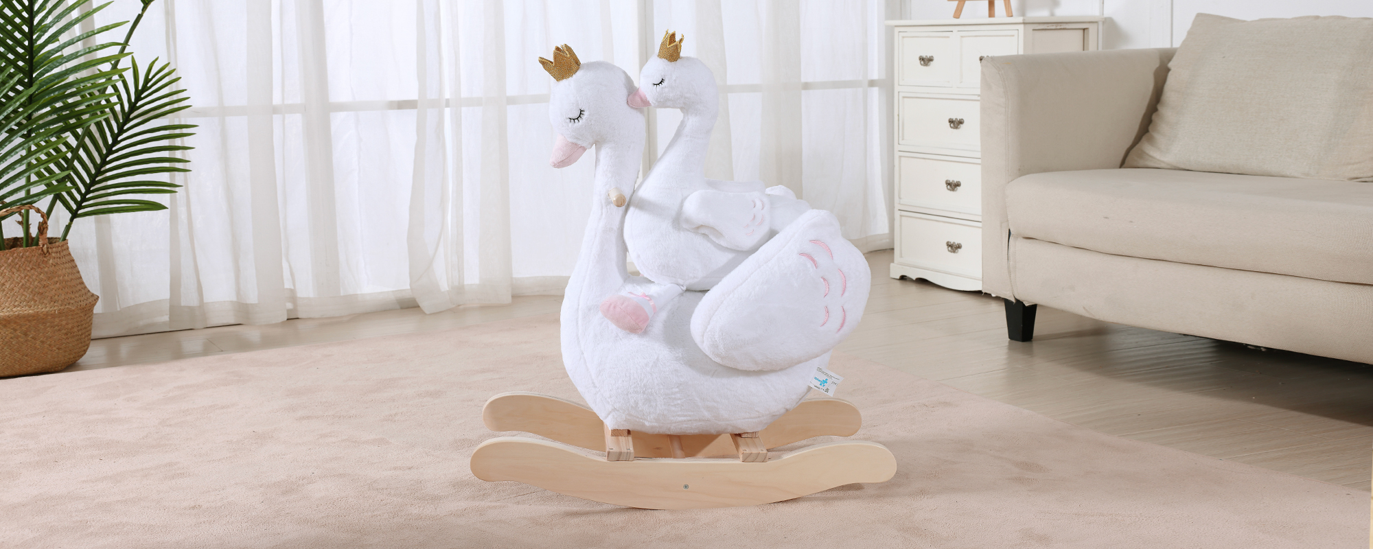 Labebe swan rocking horse with matching plush swan doll